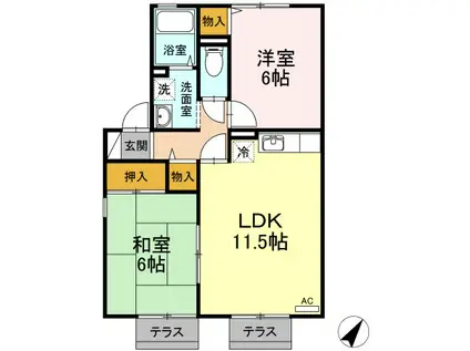 ソレイユDAITO(2LDK/1階)の間取り写真