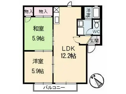 キャトルセゾン B棟(2LDK/1階)の間取り写真