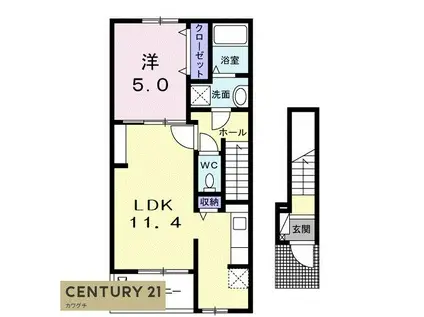 ロータスII(1LDK/2階)の間取り写真