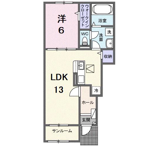 サザンクロスB(1LDK/1階)の間取り写真