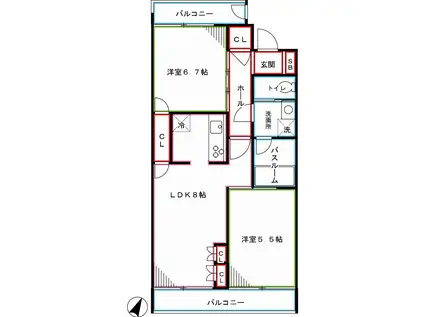 ドルフイースト(2LDK/3階)の間取り写真