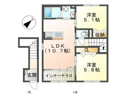 ウィン ワールド(2LDK/2階)の間取り写真
