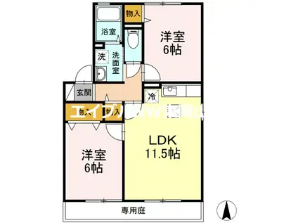 エスポワールNISIYA(2LDK/1階)の間取り写真