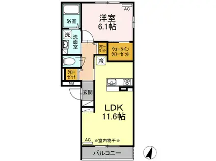 ヴューテラス寺尾の森A(1LDK/3階)の間取り写真