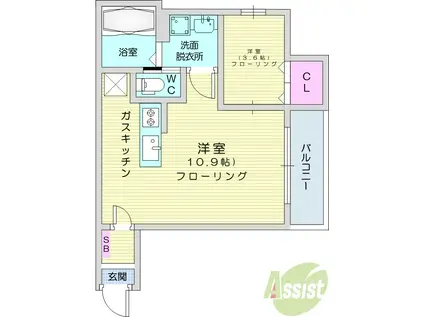 OUTRIGGER小松島(1LDK/1階)の間取り写真