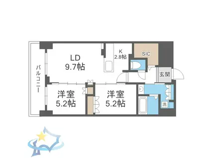ジュノール札幌植物園(2LDK/6階)の間取り写真