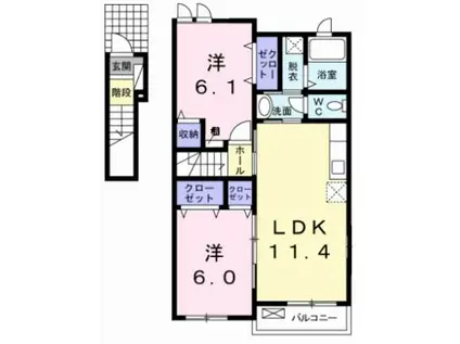 ベルグランドヴィラA(2LDK/2階)の間取り写真