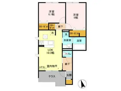 ハナブサ I(2LDK/1階)の間取り写真