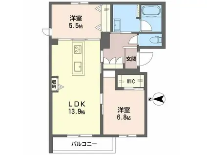 シャーメゾン ウィステリアカーサ(2LDK/2階)の間取り写真