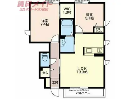 インビクタス D棟(2LDK/1階)の間取り写真