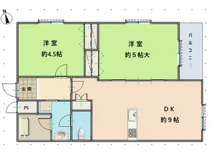 夙川第1コーポラス(2DK/5階)の間取り写真
