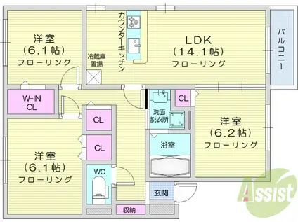 ボヌール・ヒルズ市名坂(3LDK/2階)の間取り写真