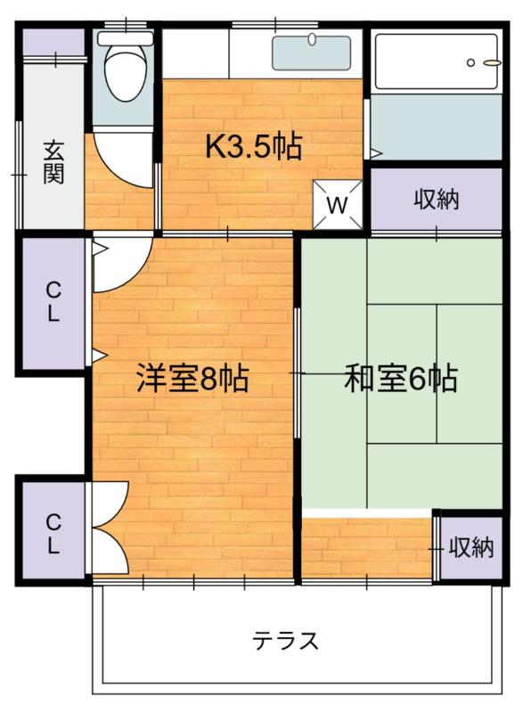 第三安田荘(2K/1階)の間取り写真
