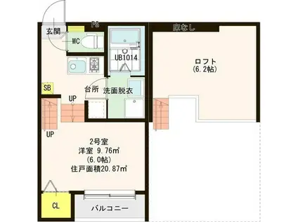 ARBRE志賀本(ワンルーム/2階)の間取り写真