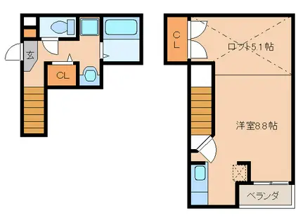 テイーグル九研(ワンルーム/2階)の間取り写真