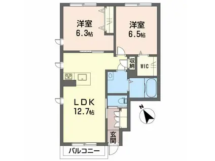 シュ・フルーク A棟(2LDK/1階)の間取り写真