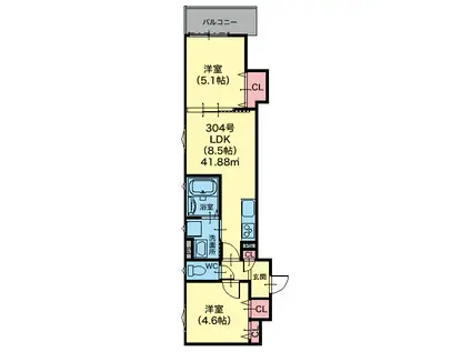 クリエオーレ中川東(2LDK/3階)の間取り写真