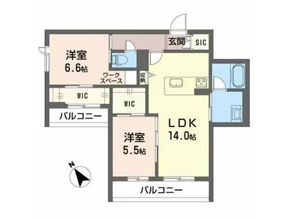 シャーメゾン ベーレ(2LDK/2階)の間取り写真