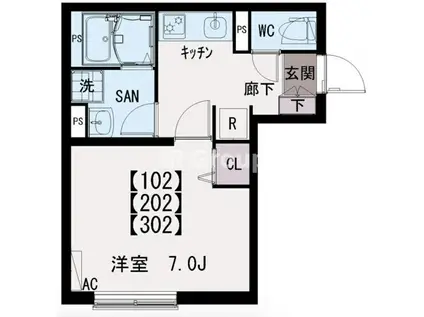 イクシオ栗原(ワンルーム/2階)の間取り写真