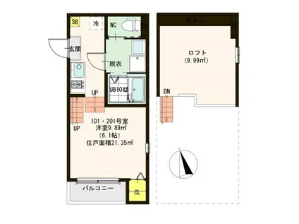 ハーモニーテラス原町II(1K/1階)の間取り写真