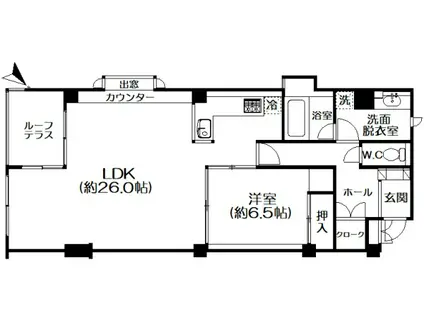 ロイヤルヴィラ熱海H棟(1LDK/4階)の間取り写真
