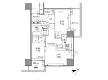 レジディアタワー目黒不動前(1SLK/25階)の間取り写真