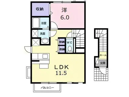 メゾンシェーネ 伊勢山町(1LDK/2階)の間取り写真