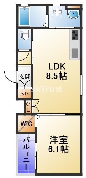 クリエオーレ中宮(1LDK/3階)の間取り写真