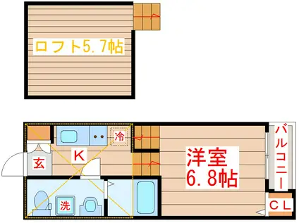 ＪＲ仙石線 あおば通駅 徒歩13分 2階建 築14年(1K/1階)の間取り写真