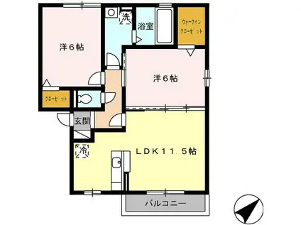 ベル・ドゥ・ジュールA(2LDK/2階)の間取り写真