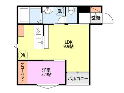 ラテ古町(1LDK/3階)の間取り写真