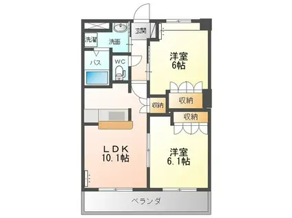 スカイヴァレイ(2LDK/2階)の間取り写真