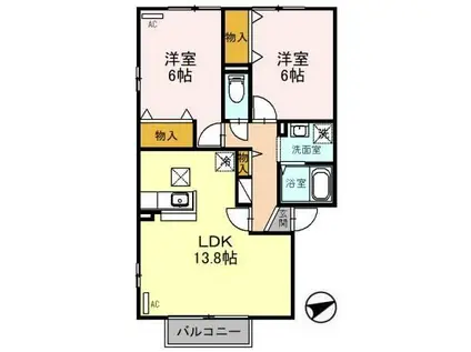 ソレアードB(2LDK/1階)の間取り写真