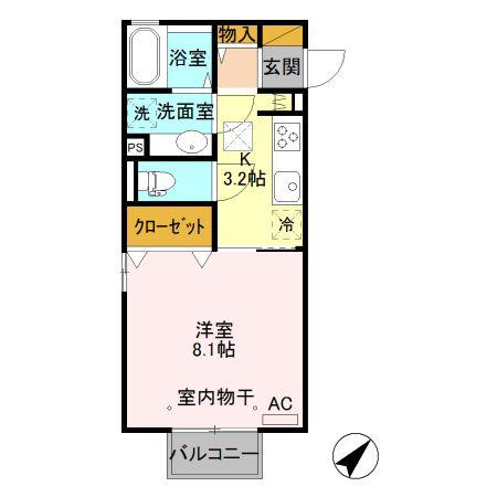 クレストタウン C(1K/1階)の間取り写真