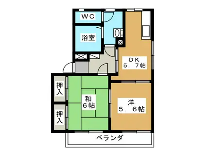 コート岡田屋 D棟(2DK/2階)の間取り写真