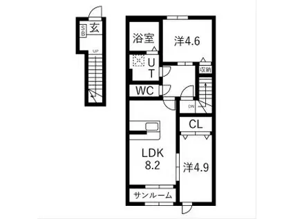ヴィルヌーヴIII(2LDK/2階)の間取り写真