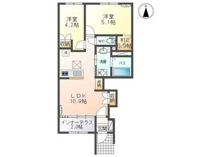 グランディス KUU II(2LDK/1階)の間取り写真