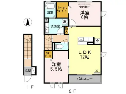 セジュールSAKURAVI(2LDK/2階)の間取り写真