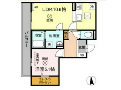 ラシュレ大元(1LDK/1階)の間取り写真