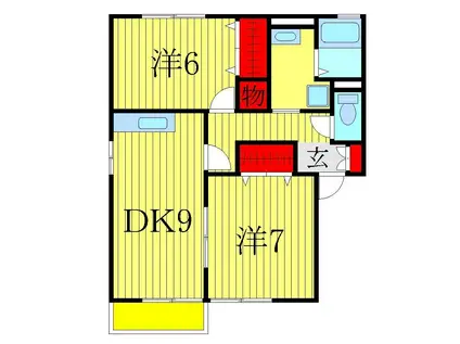 アミュゼ若柴B(2DK/2階)の間取り写真