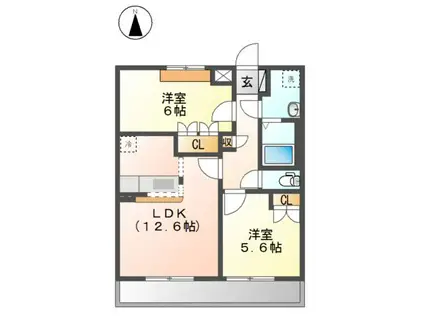 グランベル・ハウスI(2LDK/2階)の間取り写真