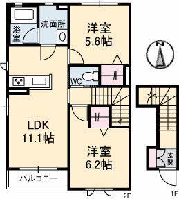 シャーメゾンJUAII(2LDK/2階)の間取り写真
