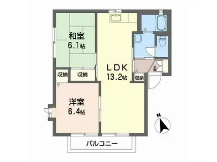 サザンコートB(2LDK/2階)の間取り写真
