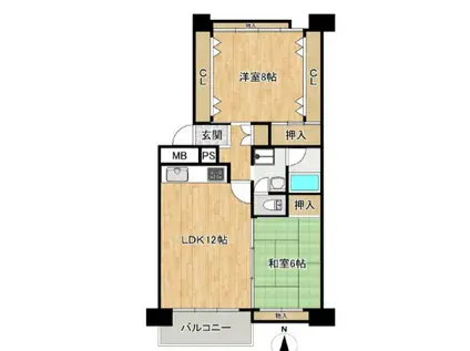 北緑丘第418号棟(2LDK/12階)の間取り写真