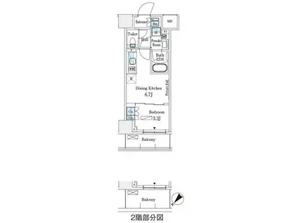 パークアクシス横浜伊勢佐木町通(1DK/2階)の間取り写真