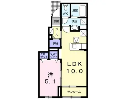 ハレ ラキ B棟(1LDK/1階)の間取り写真