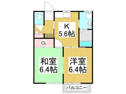 ドルフ野口I(2K/2階)の間取り写真