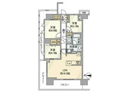 プラウド東陽町サウス(3LDK/3階)の間取り写真