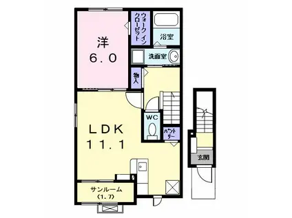 カンファタブルKII(1LDK/2階)の間取り写真