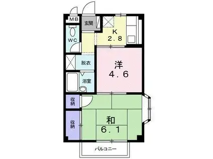 シェルバーンハウス(2K/1階)の間取り写真